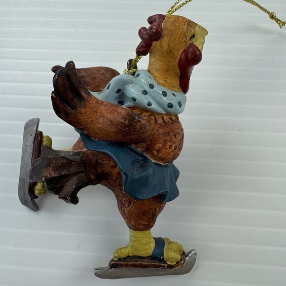Folk Art Rooster Ice Skating Christmas Ornament Country Rustic Chicken - Picture 7 of 9